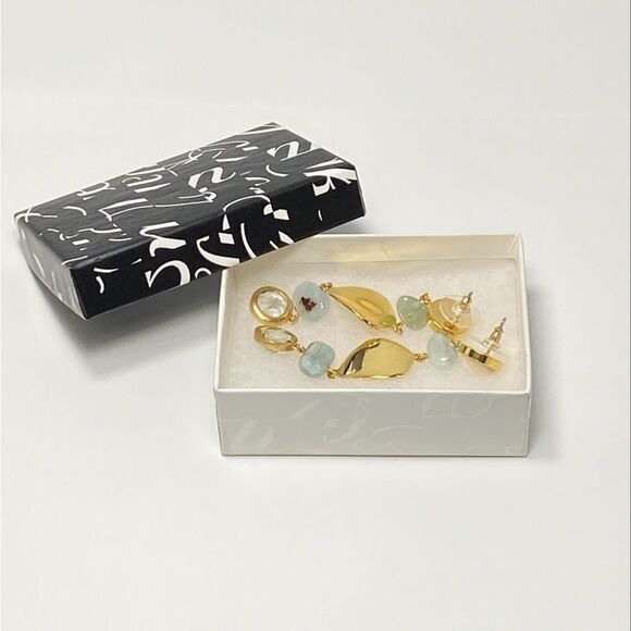 Elegant Gold and Blue Dangle Earrings - Picture 4 of 6